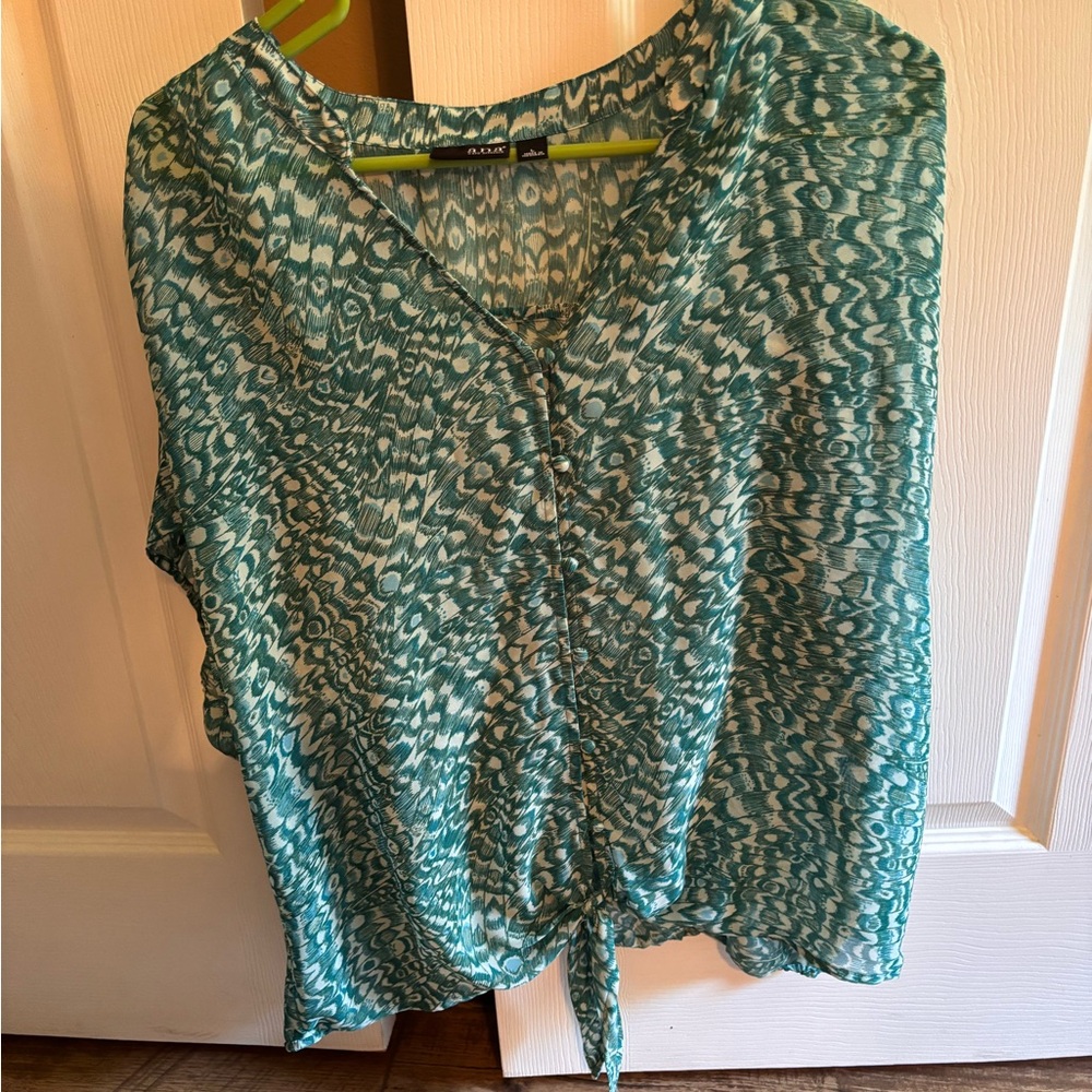 A.N.A Green Sleeveless Tie Front Blouse